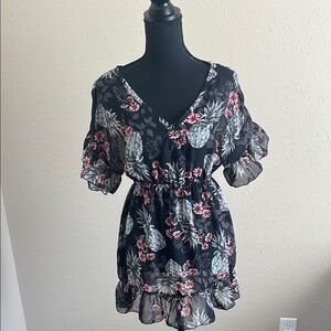 Miken Black Floral Swim Coverup